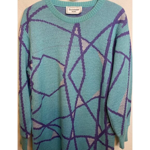 Vintage Schrader Knit Sweater, SweaterDress USA 90s Y2k Stretch Jumper Kimono 16 - Picture 2 of 6